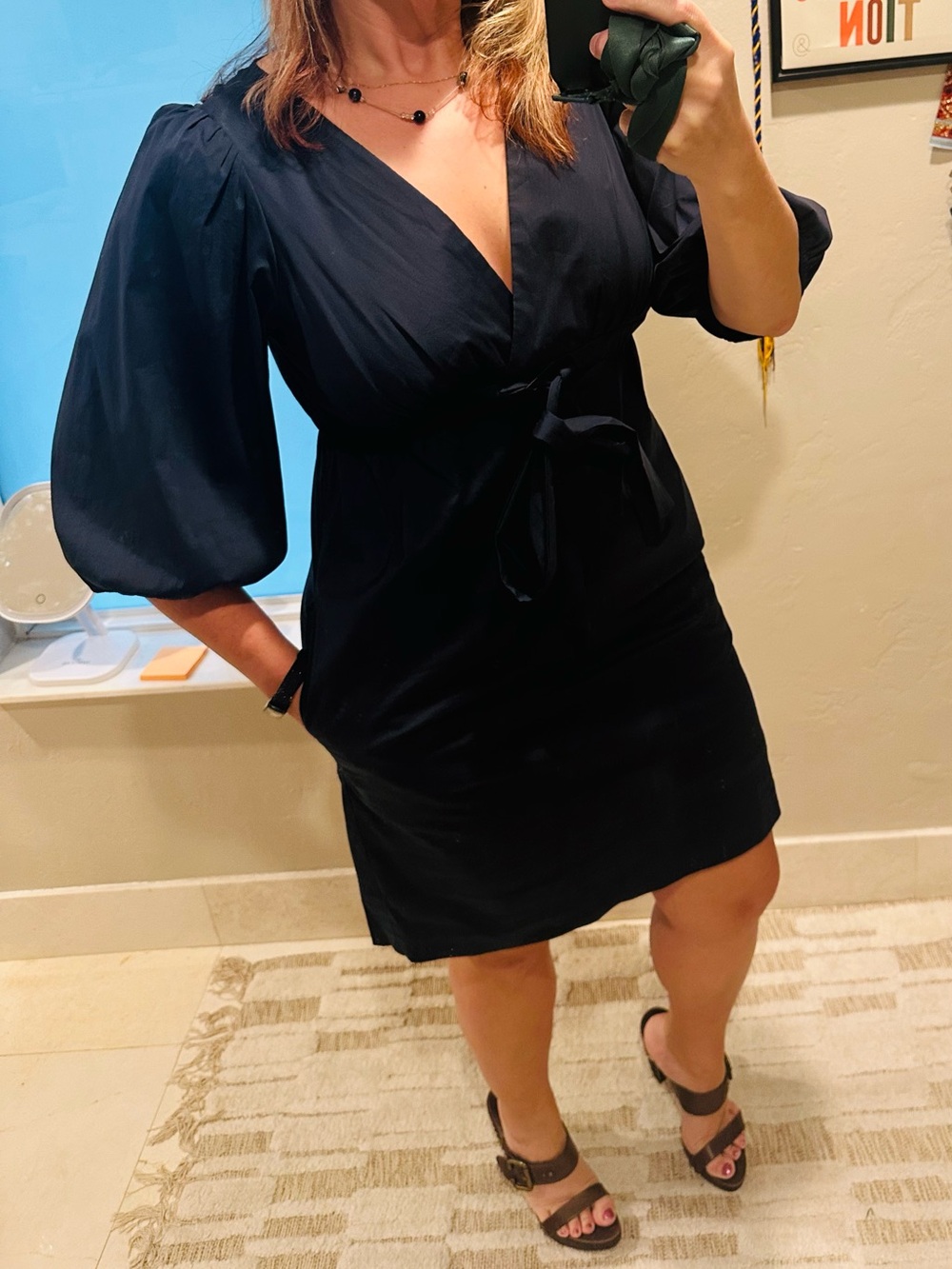 Vintage BCBG MaxAzria Navy Puff-Sleeve Dress Size Medium
